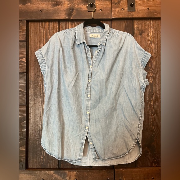 Madewell Central Shirt Roberta Indigo Wash Light Denim Button Up Out of Print - Picture 1 of 6